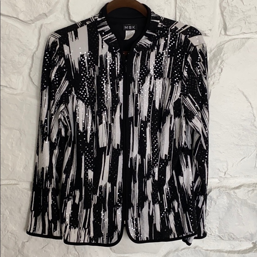 Black White Sparkly collared zip dress jacket